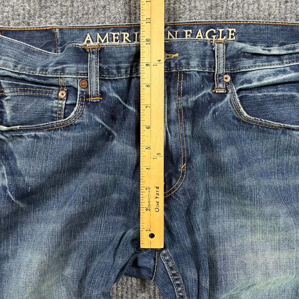 American Eagle Mens Slim Straight Jeans Size 34x34 Blue Denim Cotton Low Rise - Picture 8 of 11